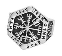 TQWSVUM Men's Stainless Steel Viking Compass Valknut Ring,Nordic Odin Symbol Vegvisir Signet Ring,Unisex Punk Gothic Style Pagan Amulet Warrior Jewelry