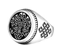 TQWSVUM Mens Stainless Steel Viking Tree Of Life Signet Ring,Nordic Classic Yggdrasil Charm Vintage Amulet,Handmade Gothic Religious Protection Celtic Pagan Jewelry