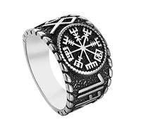 TQWSVUM Men's Stainless Steel Viking Vegvisir Compass Ring,Nordic Runic Biker Band Thumb Ring,Gothic Vintage Celtic Pagan Amulet Protection Jewelry
