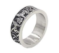 TQWSVUM Men's Stainless Steel Viking Wolf Celtic Triquetra Symbol Ring,Norse Mythology Odin Fenrir Animal Amulet Ring,Handmade vintage Polished Gothic Style Jewelry