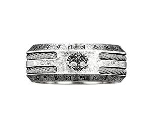 TQWSVUM Men's Stainless Steel Yggdrasil Ring - Nordic Viking Runes Vintage Tree of Life Ring - Handmade Double Layer Twisted Pagan Amulet Wedding Band Couple Jewelry