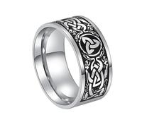 TQWSVUM Men's Triquetra Celtic Knot Stainless Steel Ring - Nordic Viking Irish Knot Ring - Handmade Vintage Pagan Amulet Engagement Wedding Band Protection Jewelry