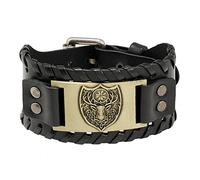 TQWSVUM Men's Viking Compass Deer Head Shield Leather Bracelet, Handmade Adjustable Buckle Braided Rope Wide Wristband, Nordic Vintage Hip Hop Animal Jewelry