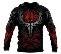TQWSVUM Men's Viking Compass Skull Norse Mythology 3D Print Novelty Hoodies Pullover Hooded Sweatshirt Plus Size S-5XL