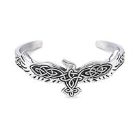 TQWSVUM Men's Viking Crow Cuff Bracelet - Nordic Celtic Knot Ravens Adjustable Stainless Steel Bangle - Vintage Pagan Pirate Animal Amulet Wristband Jewelry