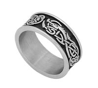 TQWSVUM Men's Viking Dragon Stainless Steel Ring,Norse Odin Celtic Dragon Amulet Ring, Pagan Punk Vintage Gothic Pirate Fashion Jewelry Gift