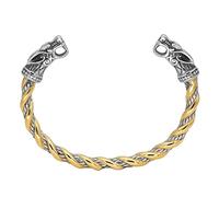 TQWSVUM Mens Viking Dual Color Wolf Head Bracelet, Nordic Stainless Steel Odin Celtic Wolf Twisted Open Bangle, Gothic Hip Hop Medieval Jewelry With Valknut Gift Bag