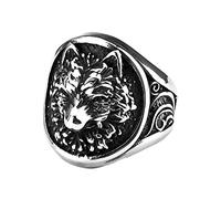TQWSVUM Mens Viking Fenrir Ring- Nordic Stainless Steel Vintage Odin Wolf Head Ring -Handmade Fashion Hip Hop Biker Pagan Pirate Jewelry