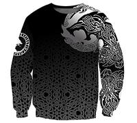 TQWSVUM Men's Viking Odin Celtic Wolf Tattoos Full-Zip Hooded Sweatshirt Pullover Hoodie