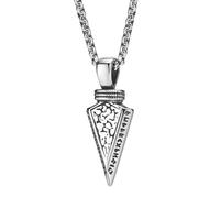 TQWSVUM Men's Viking Rune Arrow Pendant Necklaces - Norse Stainless Steel Spear Head Vintage Amulet - Rapper Gothic Punk Rock Hip Hop Personality Protection Jewelry