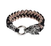 TQWSVUM Men's Viking Stainless Steel Wolf Head Paracord Bracelet - Norse Mythology Odin Fenrir Celtic Wolf Braided Rope Bracelet - Handmade Fashion Animal Amulet Wristband Jewelry