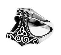 TQWSVUM Men's Viking Thor's Hammer Mjolnir Stainless Steel Ring,Nordic Vintage Celtic Knot Signet Ring,Norse Viking Gothic Style Religious Protection Jewelry