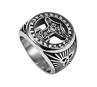 TQWSVUM Mens Viking Thor's Hammer Ring -Nordic Stainless Steel Mjolnir Celtic Knot Ring - Handmade Fashion Vintage Odin Raven Pagan Amulet Jewelry