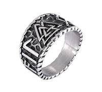 TQWSVUM Men's Viking Valknut Ring, Nordic Odin Triangle Symbol Amulet Stainless Steel Rings, Handmade Vintage Jewelry Gift