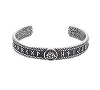 TQWSVUM Men's Viking Valknut Rune Open Bangle - Nordic Futhark Runes Odin Triangle Symbol Stainless Steel Cuff Bracelet - Handmade Vintage Gothic Street Talisman Pagan Jewelry