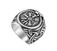 TQWSVUM Men's Viking Vegvisir Pirate Compass Rings - Norse Mythology Stainless Steel Dragon Ouroboros Ring - Handmade Celtic Knot Cool Punk Hip Hop Vintage Jewelry Gift