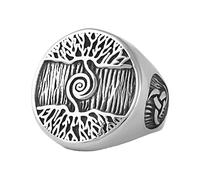 TQWSVUM Mens Viking Vintage Tree of Life Signet Ring - Nordic Pirate Stainless Steel Yggdrasil Amulet Ring - Handmade Fashion Triple Horn Of Odin Pagan Charm Jewelry