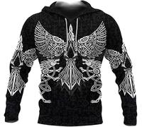 TQWSVUM Men's Viking Wolf Crow Tattoo 3D Print Zip Hoodie,Norse Myth Odin Celtic Knot Fenrir Totem Harajuku Pullover