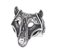 TQWSVUM Men's Viking Wolf Ring - Norse Mythology Stainless Steel 3D Wolf Ring - Gothic Odin Celtic Knot Fenrir Jewelry Gift