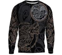 TQWSVUM Men's Viking Wolf T Shirt - Norse Mythology Fenrir 3D Tattoo Drawstring Pullover Long Sleeve Casual Jacket