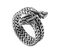 TQWSVUM Men's Women Viking Dragon Ring - Nordic Stainless Steel Vintage Punk Dragon Head Pirate Ring - Fashion Ouroboros Animal Amulet Jewelry Gift