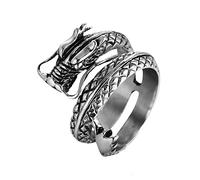 TQWSVUM Men's Women Viking Dragon Ring - Nordic Stainless Steel Vintage Punk Dragon Head Pirate Ring - Fashion Ouroboros Animal Amulet Jewelry Gift