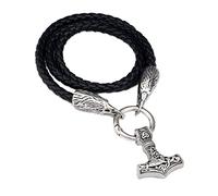 TQWSVUM Nordic Celtic Thor's Hammer Leather Necklace - Mens Stainless Steel Mjolnir Amulet Pendant - Handmade 6MM Leather Braided Rope Chain Viking Jewelry