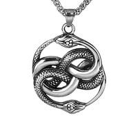 TQWSVUM Nordic Ouroboros Necklace for Men- Viking Serpent Pendant Stainless Steel Necklace - Unisex Vintage Double Snake Animal Amulet Rapper Hip Hop Party Jewelry Gift
