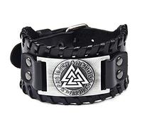 TQWSVUM Nordic Valknut Amulet Adjustable Leather Bracelet, Men’s Viking Odin Symbol Cuff Bangle Wide Wristbands,Fashion Gothic Pagan Jewelry Father's Day Accessories