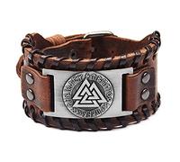 TQWSVUM Nordic Valknut Amulet Adjustable Leather Bracelet, Men’s Viking Odin Symbol Cuff Bangle Wide Wristbands,Fashion Gothic Pagan Jewelry Father's Day Accessories