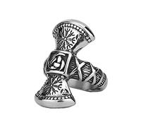 TQWSVUM Nordic Viking Axe Ring for Men - Handmade Stainless Steel Helm of Awe Pirate Ring - Fashion Vintage Aegishjalmur Celtic Knot Amulet Jewelry