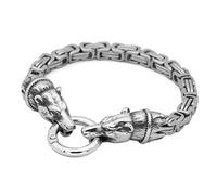 TQWSVUM Nordic Viking Bear Heads King Chain Bracelet, Men Stainless Steel Byzantine Link Chain Bracelet, Fashion Hip Hop Animal Amulet Jewelry With Valknut Gift Bag
