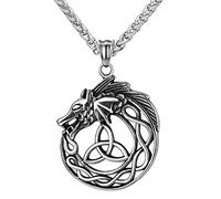 TQWSVUM Nordic Viking Celtic Knot Dragon Necklace - Men's Stainless Steel Ouroboros Irish Knot Pendant Amulet - Handmade Vintage Animal Amulet Jewelry