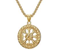 TQWSVUM Nordic viking Compass Vegvisir Magic Rune Pendant Necklace, Men Stainless Steel Odin Symbol Valknut Necklaces, Vintage Charm Pagan Amulet Protection Jewelry