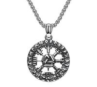 TQWSVUM Nordic viking Compass Vegvisir Magic Rune Pendant Necklace, Men Stainless Steel Odin Symbol Valknut Necklaces, Vintage Charm Pagan Amulet Protection Jewelry