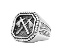 TQWSVUM Nordic Viking Double Axe Ring For Men - Stainless Steel Vintage Cool Pirate Ring - Medieval Hip Hip Fashion Punk Slavic Pagan Amulet Jewelry Size 7-13