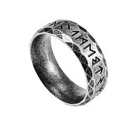 TQWSVUM Nordic Viking Futhark Band Ring - Mens Stainless Steel 8mm Circle Pirate Ring - Unisex Medieval Fashion Gothic Pagan Amulet Wedding Band Jewelry