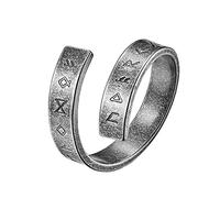 TQWSVUM Nordic Viking Ring Adjustable Open Ring,Men Women Elder Futhark Ring, Stainless Steel Band Ring Pagan Amulet Vintage Norse Jewelry Size 7-12