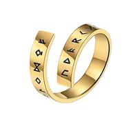 TQWSVUM Nordic Viking Ring Adjustable Open Ring,Men Women Elder Futhark Ring, Stainless Steel Band Ring Pagan Amulet Vintage Norse Jewelry Size 7-12