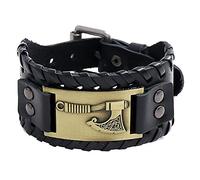 TQWSVUM Nordic Viking Slavic Perun Axe Leather Bracelet Wristband,Men Leather Braided Rope Wide Cuff Bangles,Fashion Charm Punk Style Celtic Knot Pagan Talisman