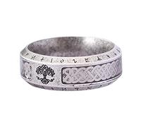 TQWSVUM Nordic Viking Tree of Life Ring for Men Women - 8mm Stainless Steel Vintage Celtic Knot Yggdrasil Amulet Pirate Ring Couple Jewelry
