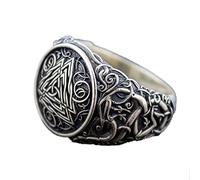 TQWSVUM Nordic Viking Valknut Ring - Men Stainless Steel Odin Symbol Ring - Handmade Celtic Triquetra Knot Amulet Irish Charm Jewelry