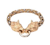 TQWSVUM Nordic Viking Wolf Head Bracelet for Men - Stainless Steel Round Byzantine Chain Bracelet - Handmade Braided Heavy Chunky Chain Fashion Jewelry