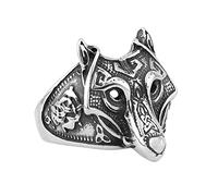 TQWSVUM Nordic Viking Wolf Head Ring - Men Stainless Steel Celtic Knot Odin Wolf Ring - Handmade Fashion Hip Hop Punk Party Ireland Protection Religion Talisman Jewelry
