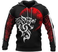 TQWSVUM Nordic Wolf Hoodie for Mens Women,Viking Fenrir Pullover 3D Printed Graphic Sweatshirt Fashion Casual Jacket