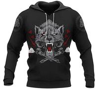 TQWSVUM Nordic Wolf Hoodie for Mens Women,Viking Fenrir Pullover 3D Printed Graphic Sweatshirt Fashion Casual Jacket