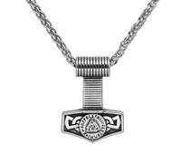 TQWSVUM Norse Mjolnir Necklace for Men - Viking Rune Valknut Thor's Hammer Amulet Pendant - Handmade Stainless Steel Odin Triangle Symbol Punk Hip Hop Charm Jewelry