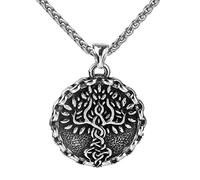 TQWSVUM Norse Mythology Tree of Life Viking Necklace, Men's Stainless Steel Yggdrasil Pendant Amulet, Handmade Fashion Pagan Pirate Vintage Hip Hop Charm Jewelry