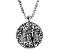 TQWSVUM Norse Mythology Viking Tree Of Life Necklace - Men Women Stainless Steel Yggdrasil Pendant Clavicle Chain - Handmade Vintage Pagan Punk Amulet Jewelry Gift