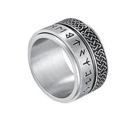 TQWSVUM Norse Viking Rune Celtic Knot Spinner Ring for Men - Stainless Steel Vintage Double Layer Rotatable Amulet Rings - Handmade Punk Street Rock Hip Hop Rapper Jewelry